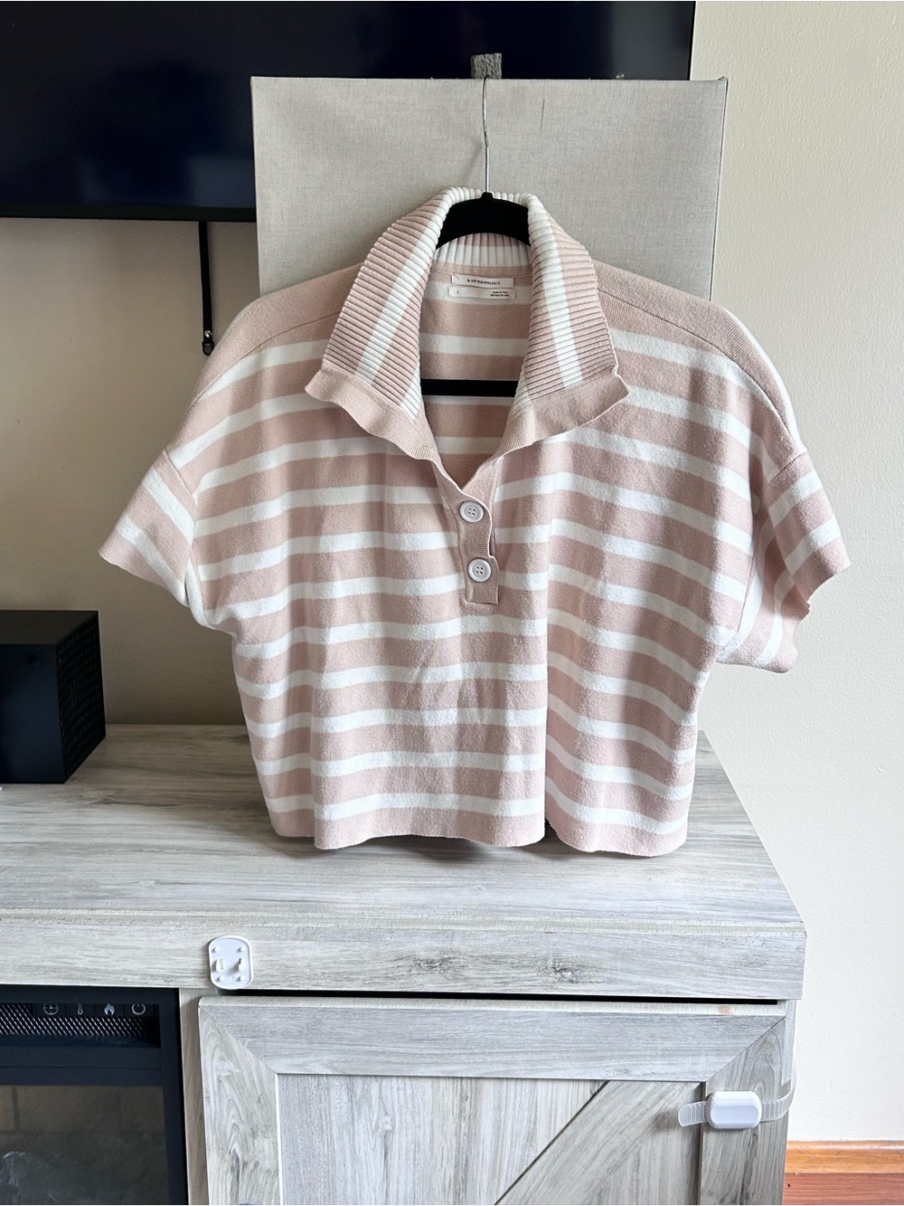Anthropologie Striped Cropped Polo Top